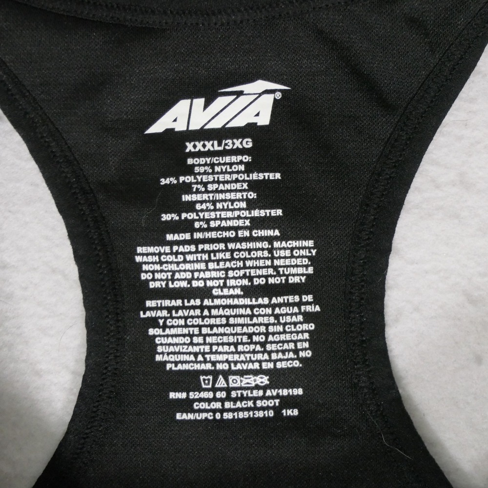 Avia Womens Sports Bra XXXL Black Soot Racerback Mesh AV18198 Breathable Sporty‎ - Picture 3 of 3